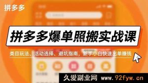 （16838期）拼多多新手爆单实战：新类目玩法、活动巧选与避坑赚钱攻略-每日必学网