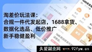 （16854期）新淘差价玩法：1688拿货选品推广，新手合规代发起店稳健盈利（12月更新）-每日必学网