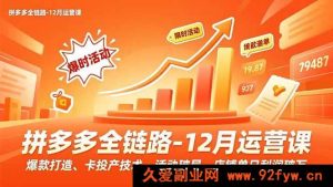 （16884期）拼多多新玩法：12月运营课解锁单日利润破万秘诀，爆款卡投产+活动破局-每日必学网
