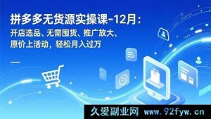 （16932期）拼多多无货源新玩法：不囤货开店，快速上活动月入过万实操课-每日必学网