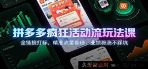 拼多多爆火活动流引流课：全链路打标，海量精准流量狂飙，业绩飙升无阻碍-每日必学网