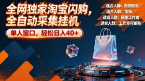 全网独家淘宝闪购，全自动采集，操作简单无脑，单人窗口轻松日入40+【揭秘】-每日必学网