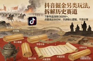 抖音掘金另类玩法，拆解历史赛道，7条作品涨粉300W+，点赞量高达900W，只讲核心逻辑，干货分享-每日必学网
