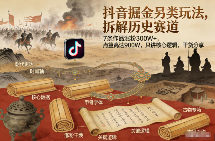 抖音掘金另类玩法,拆解历史赛道,7条作品涨粉300W+,点赞量高达900W,只讲核心逻辑,干货分享-每日必学网