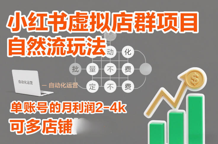 小红书虚拟店群项目,自然流玩法,批量自动化,稳定不费号,单账号的月利润2-4k,可多店矩阵-每日必学网