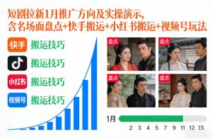 短剧拉新1月推广方向及实操演示,含名场面盘点+快手搬运+小红书搬运+视频号玩法-每日必学网