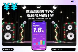 歌曲翻唱歌手PK视频撸分成计划，自带流量，一天两小时，日入2张-每日必学网