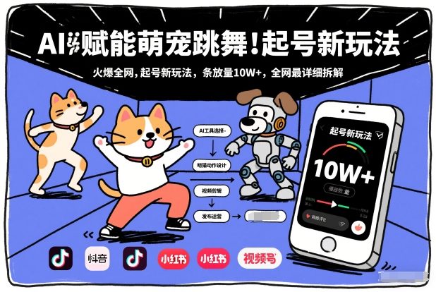 AI赋能萌宠跳舞，火爆全网，起号新玩法，条条播放量10W+，全网最详细拆解-每日必学网