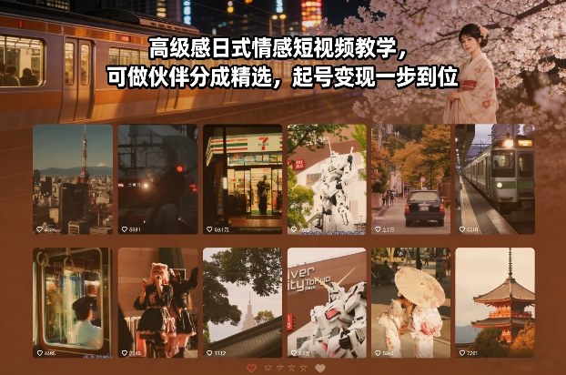 久爱副业网,网赚项目,网赚论坛博客网分享高级感日式情感短视频教学，可做伙伴分成精选，起号变现一步到位