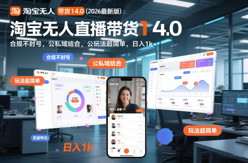久爱副业网,网赚项目,网赚论坛博客网分享淘宝无人直播带货14.0（2026最新版）：合规不封号，公私域结合，玩法超简单，日入1k+【揭秘】