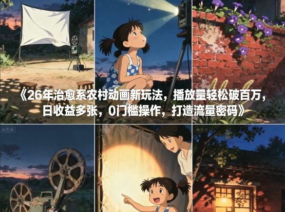 26年治愈系农村动画新玩法，播放量轻松破百万，日收益多张，0门槛操作，打造流量密码-每日必学网