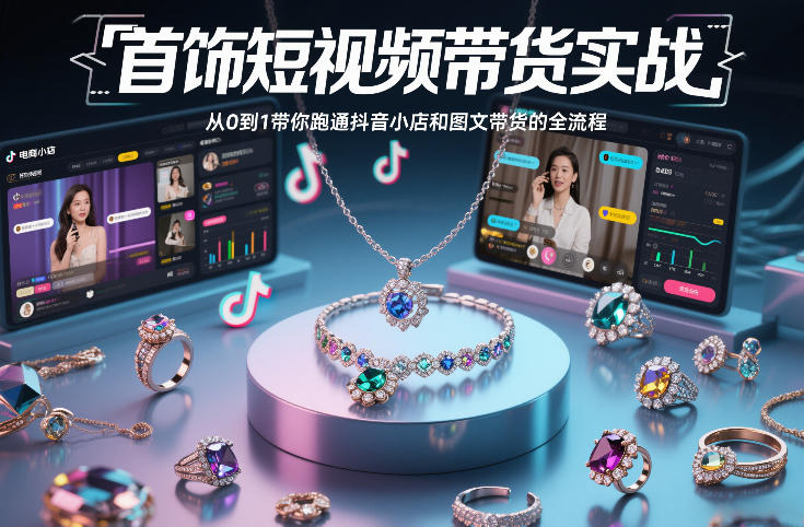 首饰短视频带货实战，从0到1带你跑通抖音小店和图文带货的全流程-每日必学网