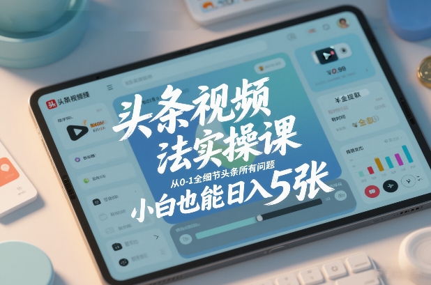 久爱副业网,网赚项目,网赚论坛博客网分享头条视频玩法实操课，从0-1全细节头条所有问题，小白也能日入5张