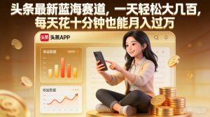头条最新蓝海赛道，一天轻松大几张，每天花十分钟也能月入过1W【揭秘】-每日必学网