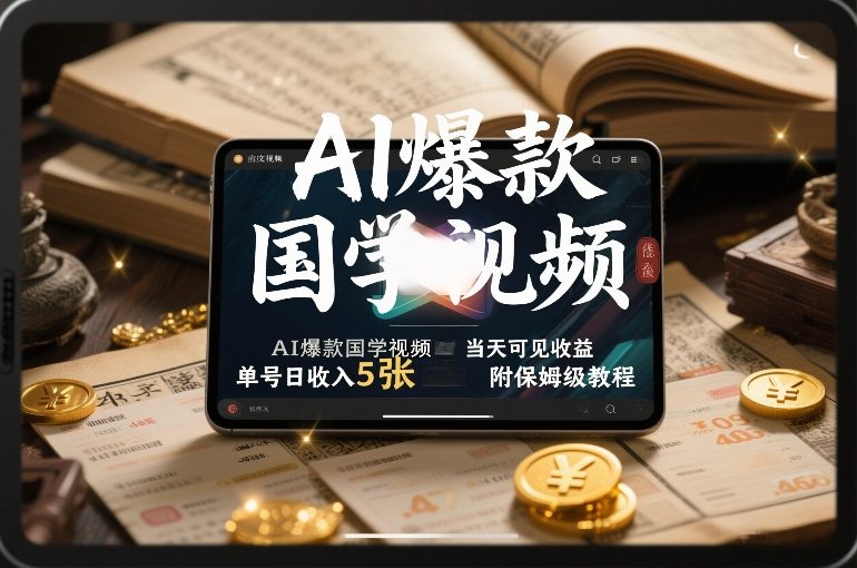 AI爆款国学视频，独家起号方法，小白直接上手，当天可见收益，单号日收入5张+附保姆级教程-每日必学网