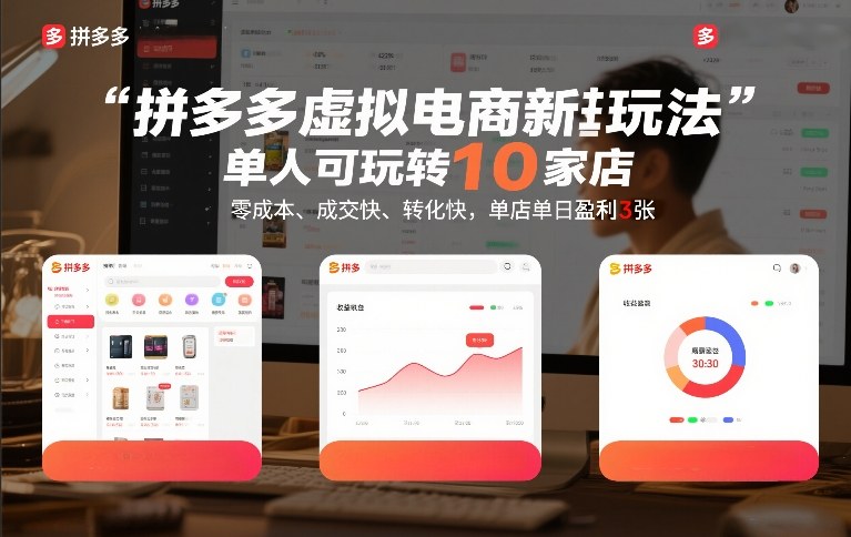 久爱副业网,网赚项目,网赚论坛博客网分享拼多多虚拟电商新玩法,单人可玩转10家店,零成本、成交快、转化快,单店单日盈利3张【揭秘】