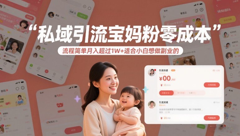 私域引流宝妈粉零成本流程简单月入超过1W+适合小白想做副业的-每日必学网