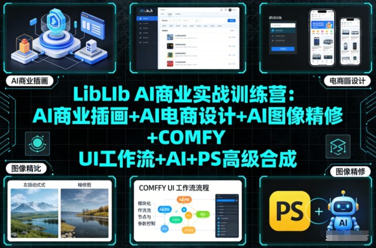 LibLIb AI商业实战训练营：AI商业插画+AI电商设计+AI图像精修+COMFY UI工作流+AI+PS高级合成-每日必学网