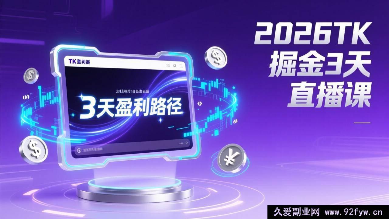 图片[1]-（17147期）2026TK掘金直播课：账号冷启动+粉丝增长+直播带货+商单变现，3天变现闭环搭建，月均收益超万美元-每日必学网