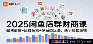2025闲鱼无货源店群赚钱课：新手必学变现逻辑+店铺运营技巧+多类目选品，小白副业月入过万-每日必学网