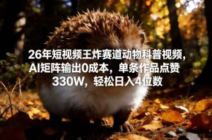 26年短视频王炸赛道动物科普视频，AI矩阵输出0成本，单条作品点赞330W，轻松日入4位数-每日必学网