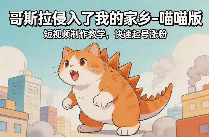 久爱副业网,网赚项目,网赚论坛博客网分享哥斯拉侵入了我的家乡–喵喵版短视频制作教学，快速起号涨粉