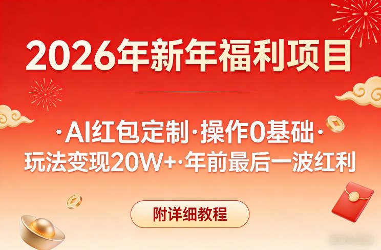 久爱副业网,网赚项目,网赚论坛博客网分享新年福利项目，AI红包定制，操作0基础，玩法变现20W+年前最后一波红利，附详细教程