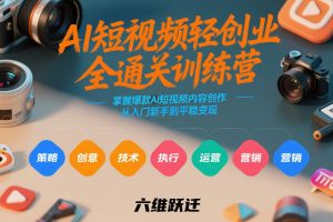 AI短视频轻创业全通关训练营，掌握爆款AI短视频内容创作，从入门新手到平稳变现的六维跃迁-每日必学网