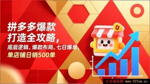 17346期 拼多多店铺爆单实操指南 核心运营本质 爆品搭建逻辑 7天快速起量 单店单日销量破500单-每日必学网