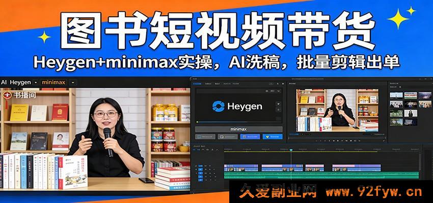 图片[1]-保姆级图书短视频带货爆单教程：Heygen+Minimax AI批量改写带货脚本 一键剪辑快速出单月入过万-每日必学网