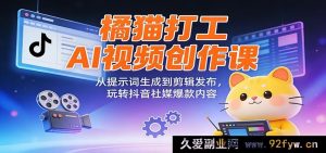 新手必看橘猫打工AI短视频制作实战课:从AI提示词编写到剪辑发布 打造抖音小红书爆款短视频-每日必学网