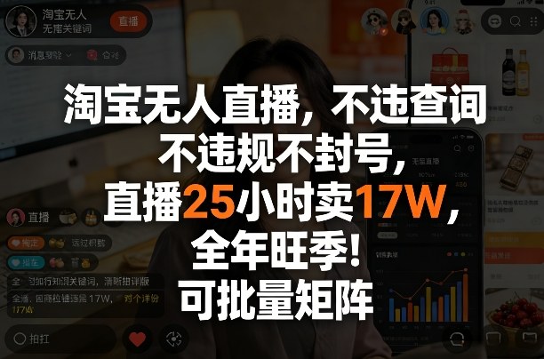 淘宝无人直播，不违规不封号，直播25小时卖17W，全年旺季！可批量矩阵【揭秘】-每日必学网