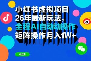 小红书虚拟项目26年最新玩法，全程AI自动操作，矩阵操作月入1W＋【揭秘】-每日必学网