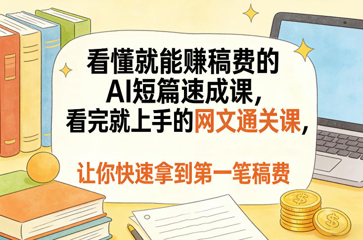 久爱副业网,网赚项目,网赚论坛博客网分享看懂就能賺稿费的AI短篇速成课，看完就上手的网文通关课，让你快速拿到第一笔稿费