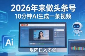 2026年来做头条号,10分钟AI生成一条视频,矩阵日入多张-每日必学网