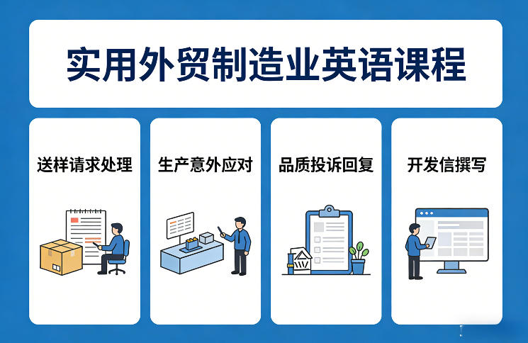 久爱副业网,网赚项目,网赚论坛博客网分享实用外贸制造业英语课程，教你专业处理送样请求、应对生产意外、回复品质投诉、撰写开发信等