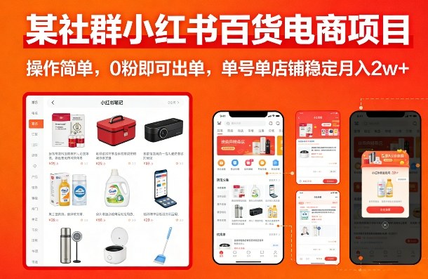 某社群小红书百货电商项目，操作简单，0粉即可出单，单号单店铺稳定月入2w+-每日必学网