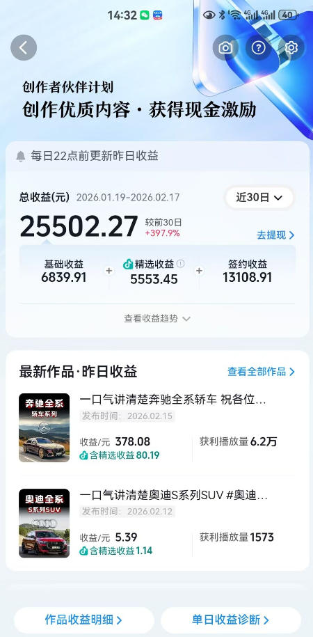 久爱副业网,网赚项目,网赚论坛博客网分享抖音某大佬汽车科普解说教学，流量嘎嘎猛，撸创作伙伴计划精选独家收益，日入5张+